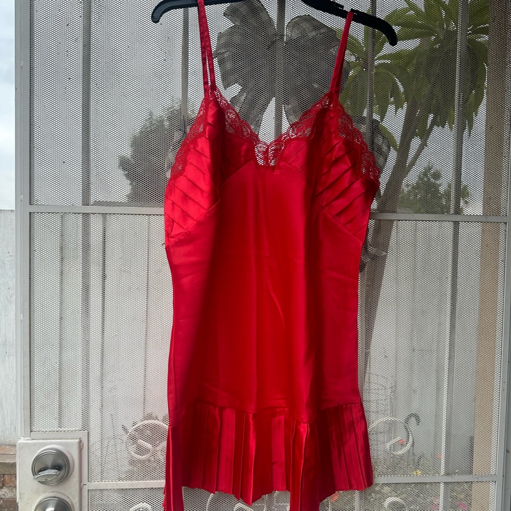 Red Lace Trim slip dress